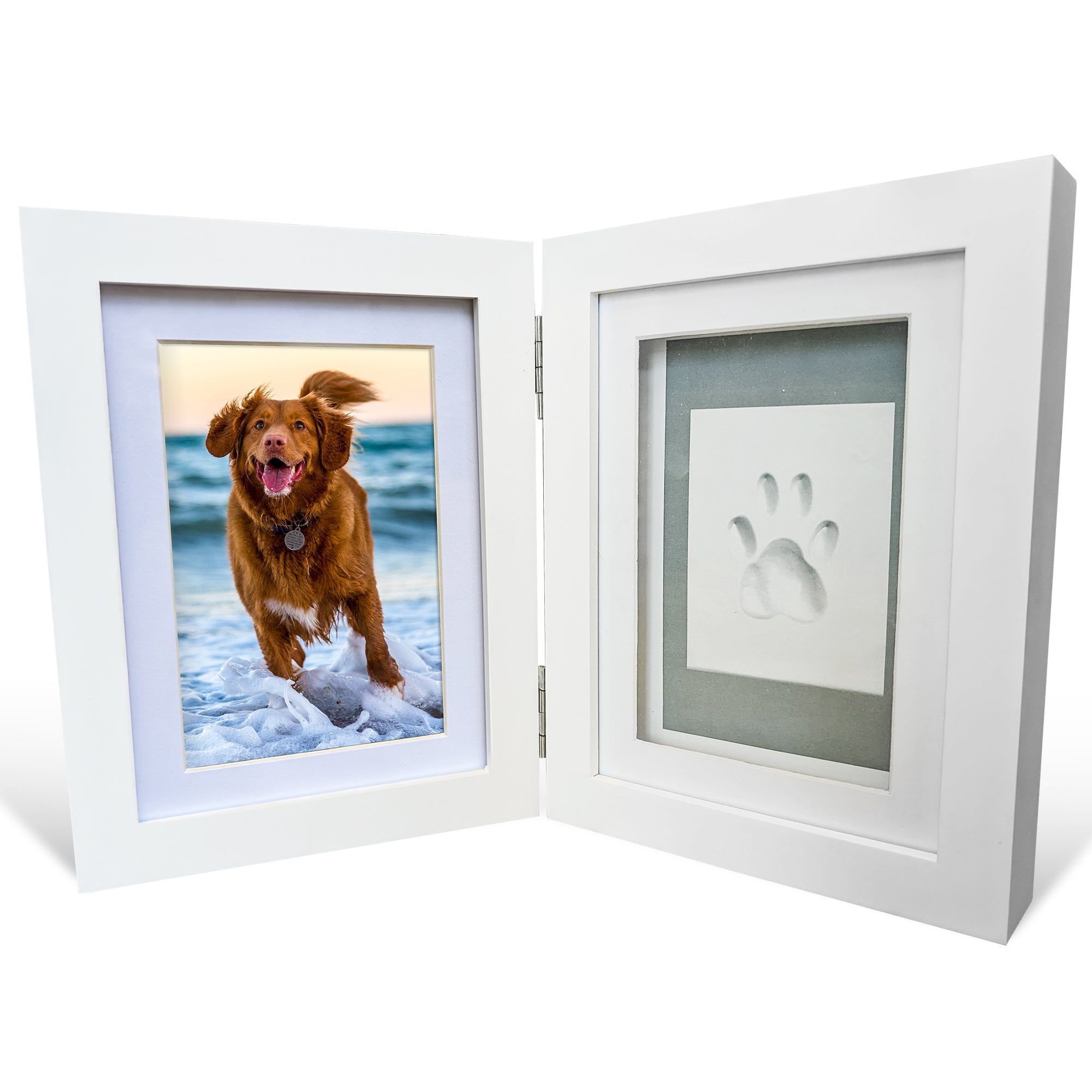 Green Pollywog | Paw Print Pet Keepsake Hinge Photo Frame + Clay Print Kit | Tabletop Photo Frame + Extra-Large Air-Dry Clay Imprint Kit | 4 x 6 Picture Openings
