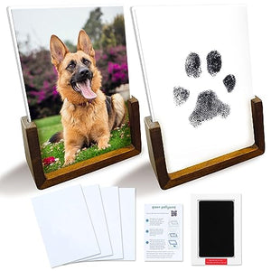 Green Pollywog | Wood Base Pawprint Frame Kit | (2) 4 x 6 Vertical Wooden Picture Frames | Extra-Large Clean Touch Ink Pad | Dog Paw Print Gifts | No Mess Ink Pad | Pet Memorial Picture Frame