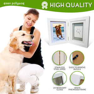 Green Pollywog | Paw Print Pet Keepsake Hinge Photo Frame + Clay Print Kit | Tabletop Photo Frame + Extra-Large Air-Dry Clay Imprint Kit | 4 x 6 Picture Openings