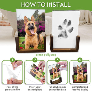 Green Pollywog | Wood Base Pawprint Frame Kit | (2) 4 x 6 Vertical Wooden Picture Frames | Extra-Large Clean Touch Ink Pad | Dog Paw Print Gifts | No Mess Ink Pad | Pet Memorial Picture Frame