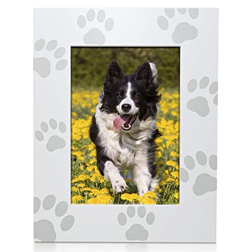 Green Pollywog | Screen-printed Paw Print Design Picture Frame | Fits 5 x 7 Photo | Dog or Cat Frame for Pictures | Dog/Cat Mom or Dad Frame | Hand-Finished Pinewood Frame