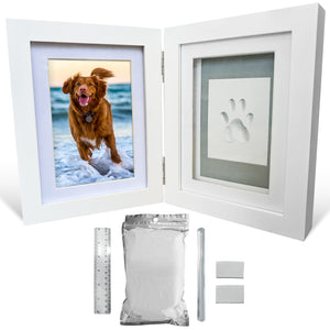 Green Pollywog | Paw Print Pet Keepsake Hinge Photo Frame + Clay Print Kit | Tabletop Photo Frame + Extra-Large Air-Dry Clay Imprint Kit | 4 x 6 Picture Openings