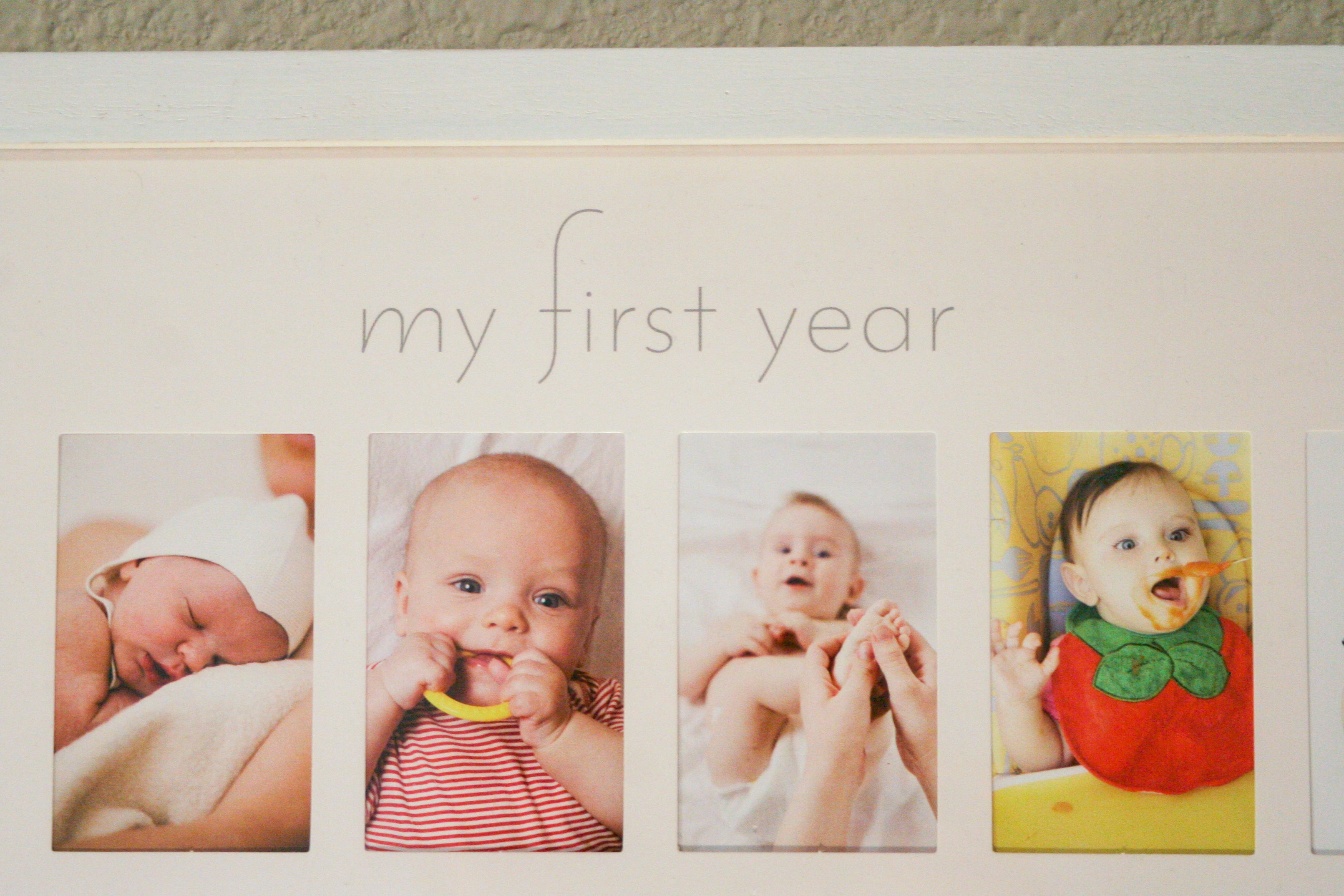 Baby's First Year Frame in Elegant White Natural Wood - My First Year Baby Picture Frame for Photo Memories (White)