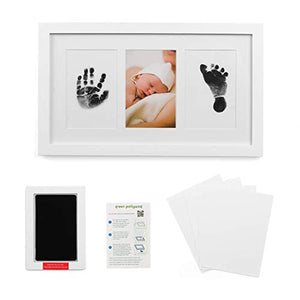 Baby Handprint and Footprint Kit in Elegant White Natural Wood, Clean Touch Inkless Ink Pad Extra-Large, Non-Toxic, Newborn, Pawprints