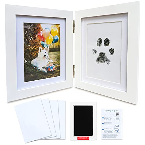 Green Pollywog | Paw Print Pet Keepsake Hinge Photo Frame + Ink Pad Kit | Dog Paw Print Kit | Extra-Large Ink Pad Included | 4 x 6 Picture Openings