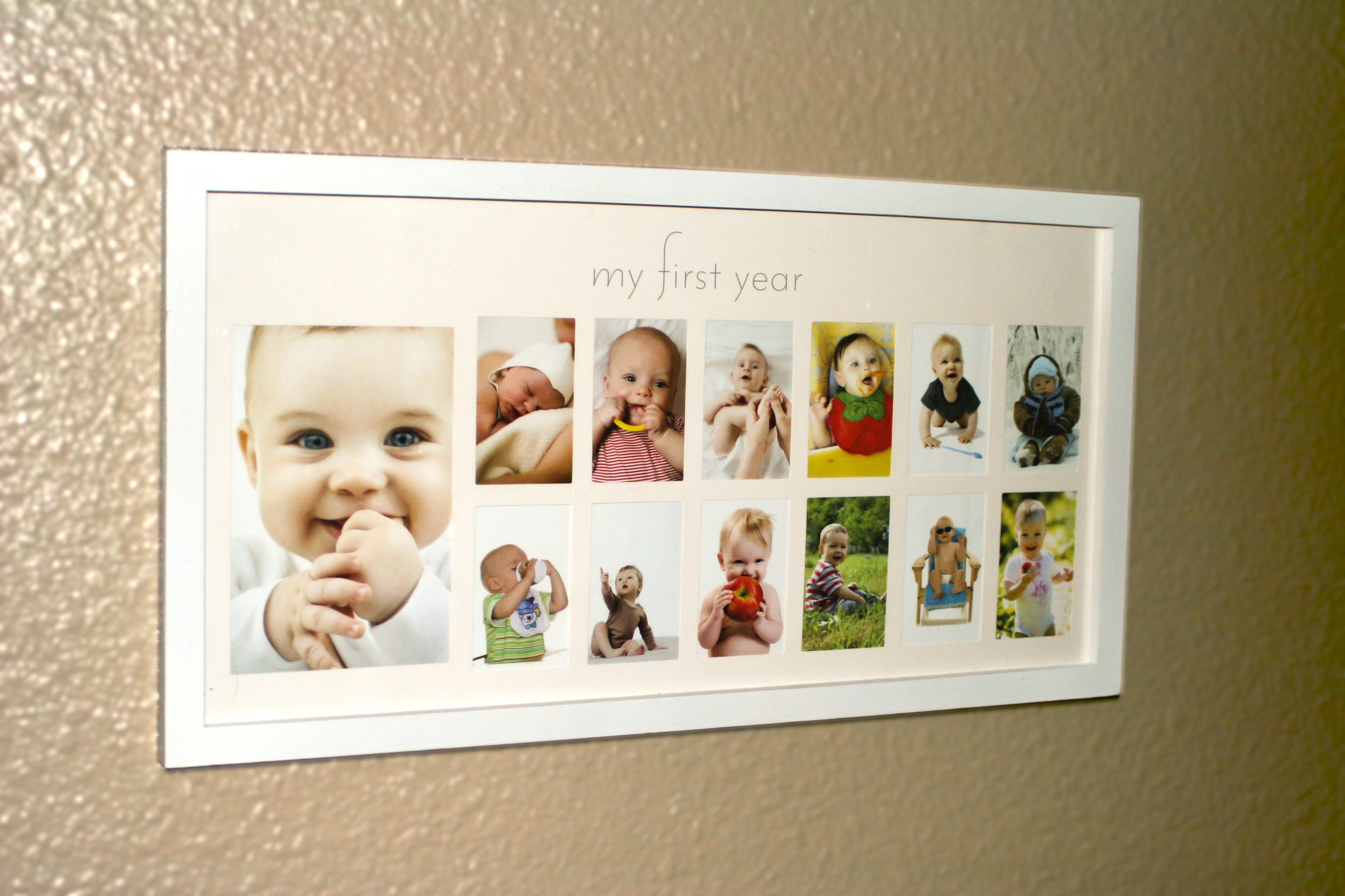Baby's First Year Frame in Elegant White Natural Wood - My First Year Baby Picture Frame for Photo Memories (White)