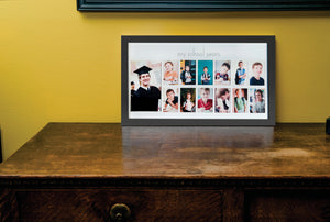Green Pollywog School Years Picture Day Collage Frame in Elegant Natural Wood, Photos from Kindergarten to Graduation