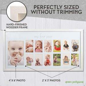 Baby's First Year Frame in Elegant White Natural Wood - My First Year Baby Picture Frame for Photo Memories (White)